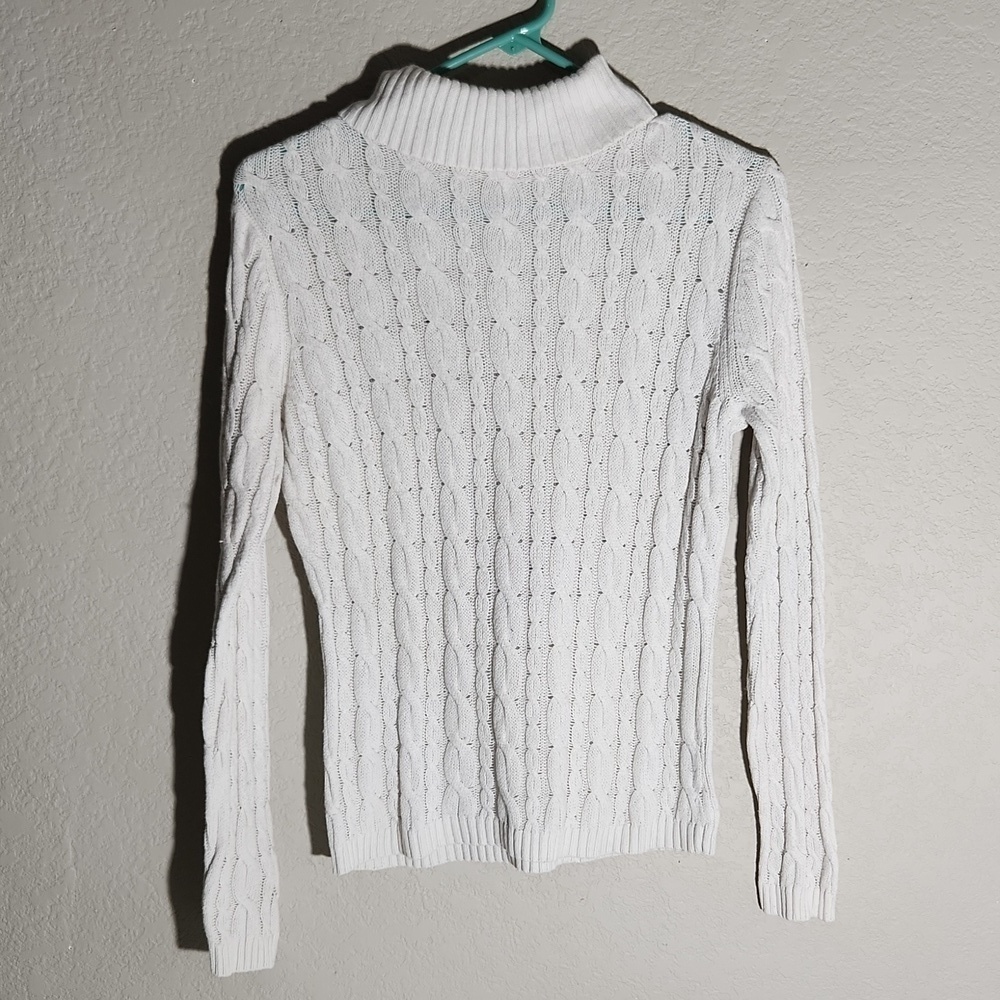 Talbots Sweater Cable Knit Turtleneck Angora Blend Small White